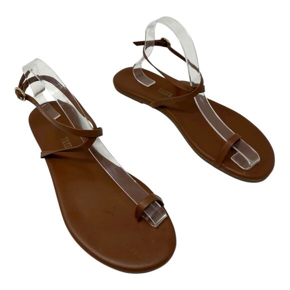 TKEES Brown Leather Strappy Flat Sandals Women’s Size 10 - Picture 4 of 9